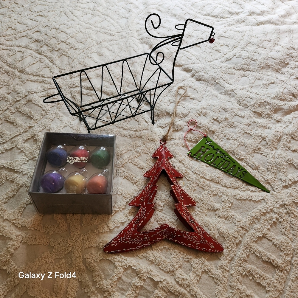 Holiday Tree Ornament Set with Reindeer Holder